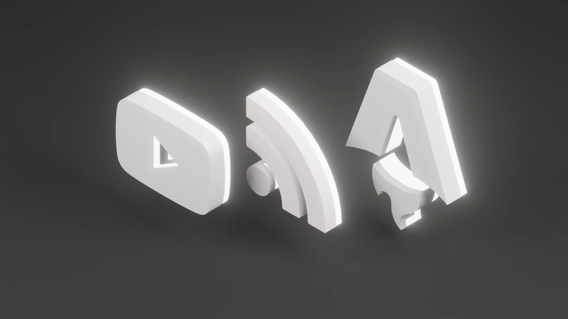 A low poly rendering of the RSS, YouTube, and Astro logos.