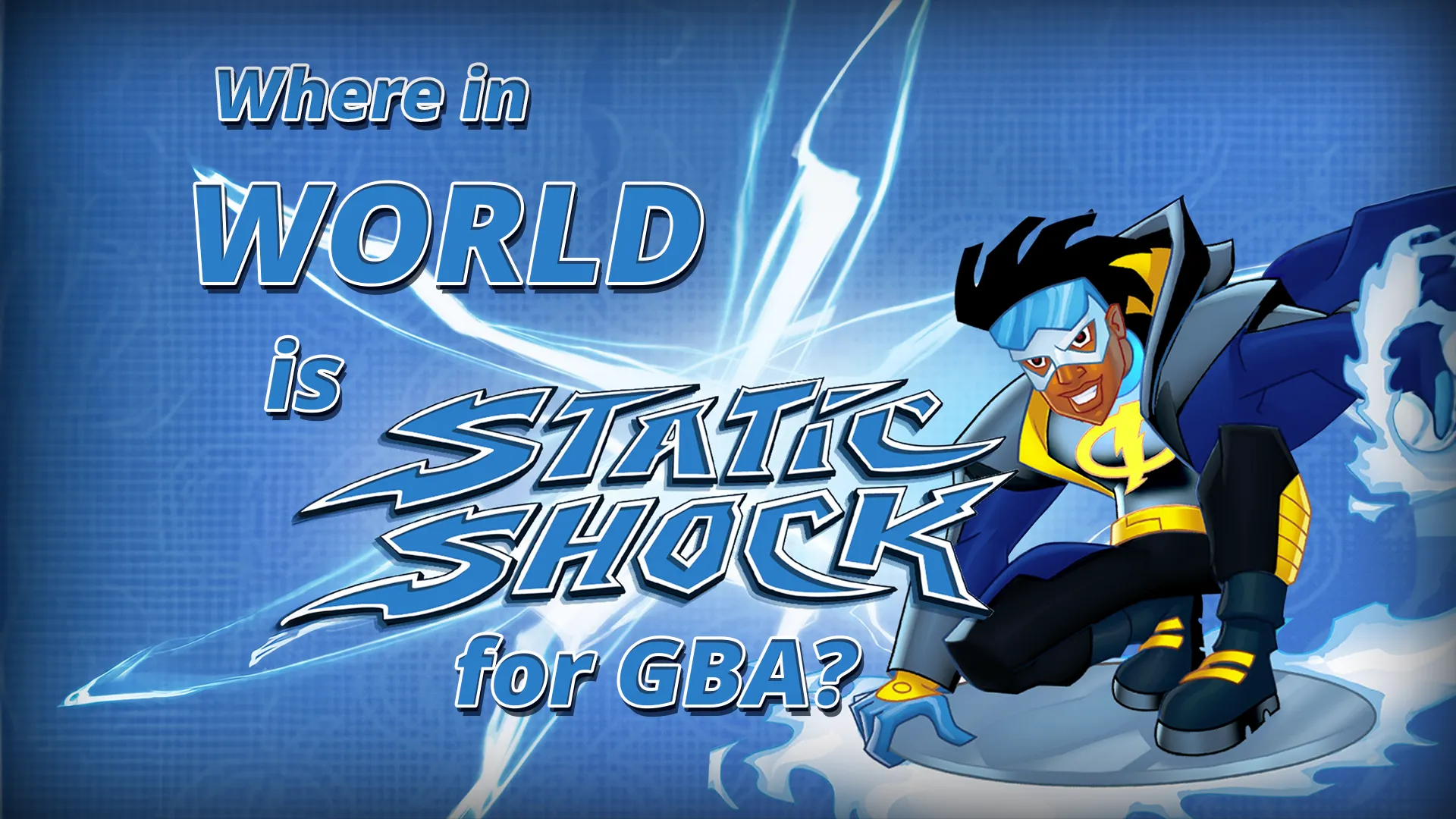 An abstract background with Static Shock and the text of the title